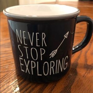 Navy blue Never stop exploring coffee cup.